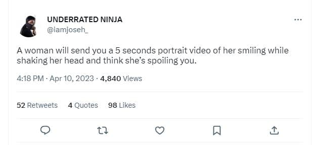 Underrated ninja iamjoseh _ a woman will send you a 5 seconds portrait video of