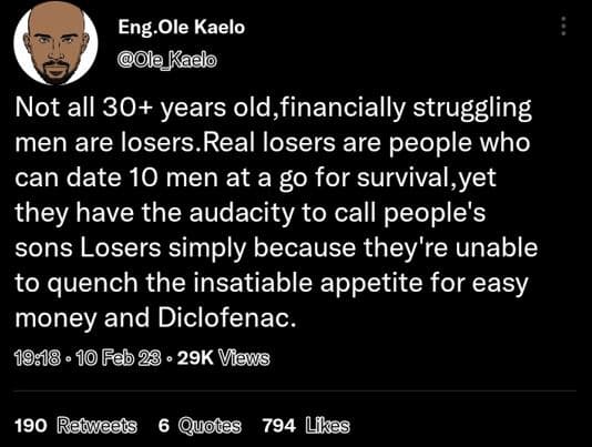 Eng ole kaelo lakaalo not all 30 years old,financially struggling men are losers