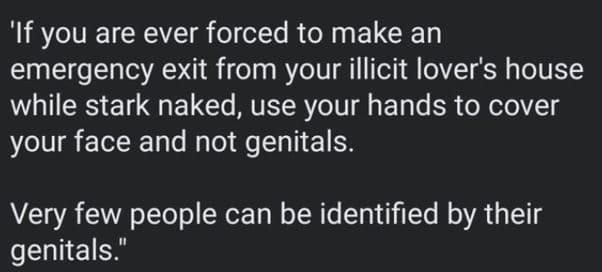 'if you are ever forced to make an emergency exit from your illicit lover's hous