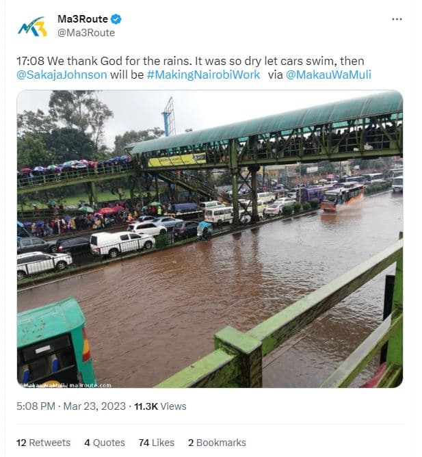 Ma3route ma3route 17.08 we thank god for the rains. it was s0 dry let cars swim,