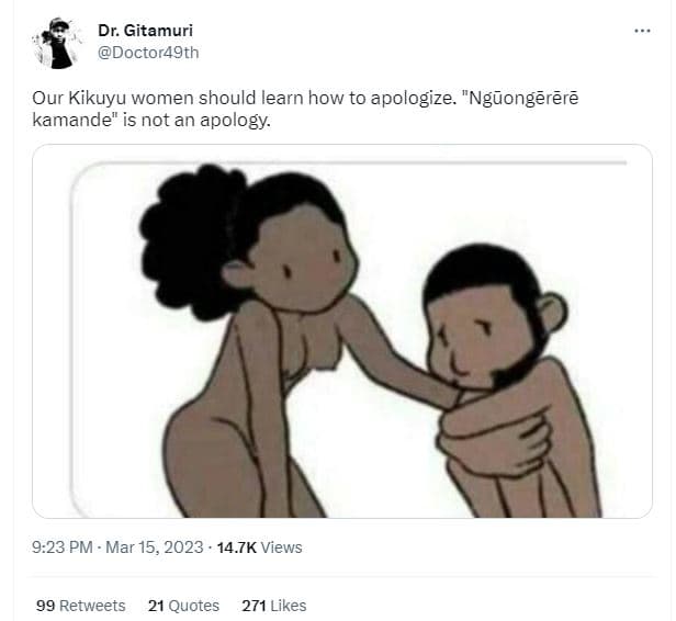 Dr. gitamuri doctor4gth our kikuyu women should learn how to apologize. 'nguonge