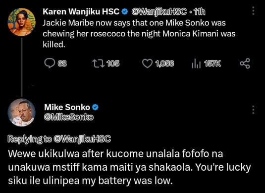 Karen wanjiku hsc wanjikuhsc hh jackie maribe now says that one mike sonko was c