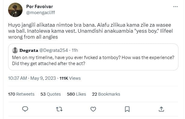 Por favoivar moengacliff huyo jangili alikataa nimtoe bra bana. alafu zilikua ka