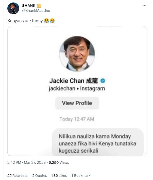 Shanki shankiaustine kenyans are funny jackie chan f0it jackiechan . instagram v