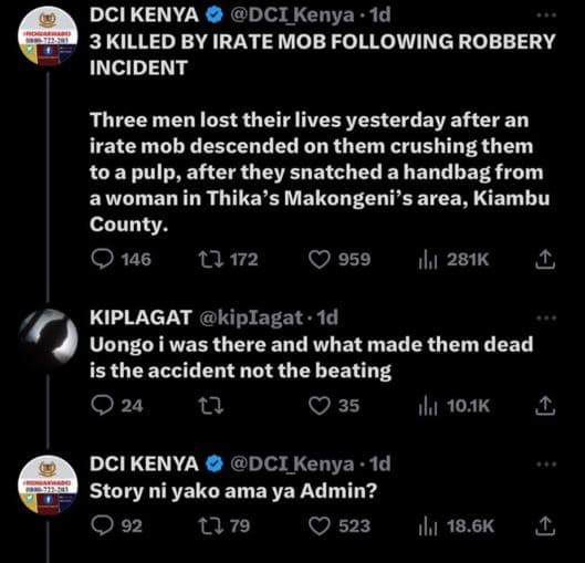 Dci kenya dci kenya 1d 3 killed by irate mob following robbery incident three me