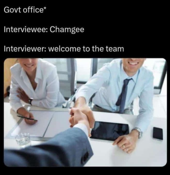 Govt office interviewee chamgee interviewer welcome to the team