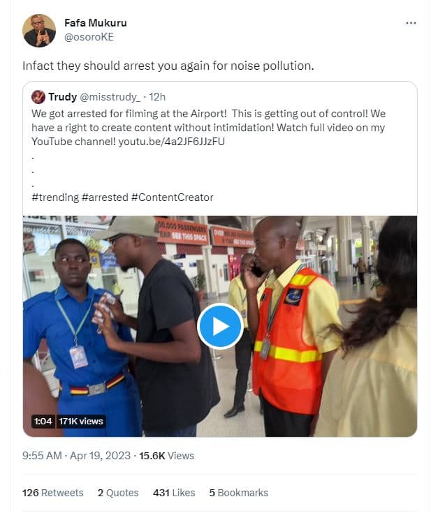 Fafa mukuru osoroke infact they should arrest you again for noise pollution. tru