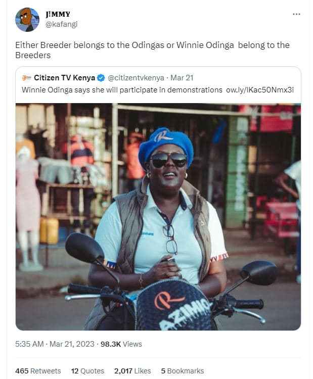 J'mmy kafangi either breeder belongs to the odingas or winnie odinga belong to t