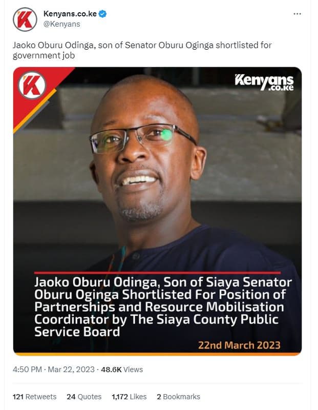 Kenyans.co.ke kenyans jaoko oburu odinga, son of senator oburu oginga shortliste