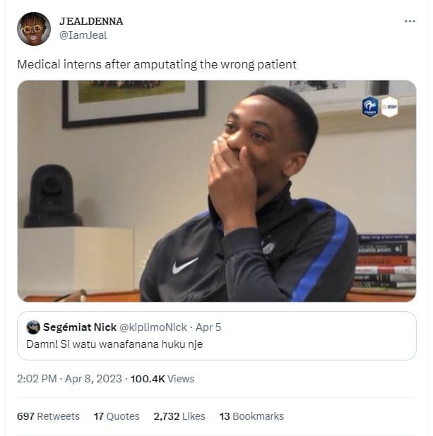 Jealdenna iamjeal medical interns after amputating the wrong patient segémiat ni