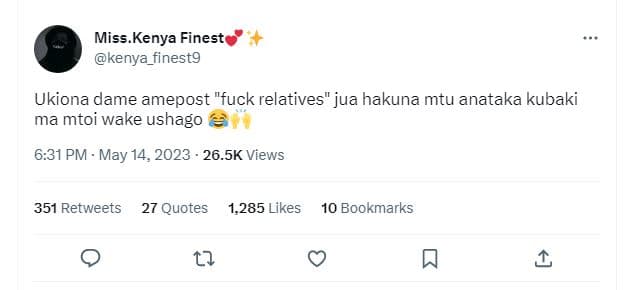Miss. kenya finest kenya_finest9 ukiona dame amepost fuck relatives jua hakuna m