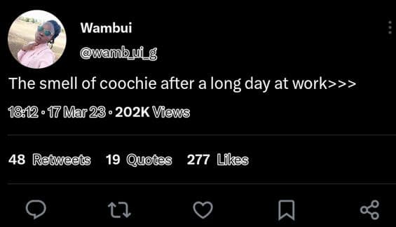 Wambui mamb ui g the smell of coochie after a long day at work 18,12 'mar23 202k