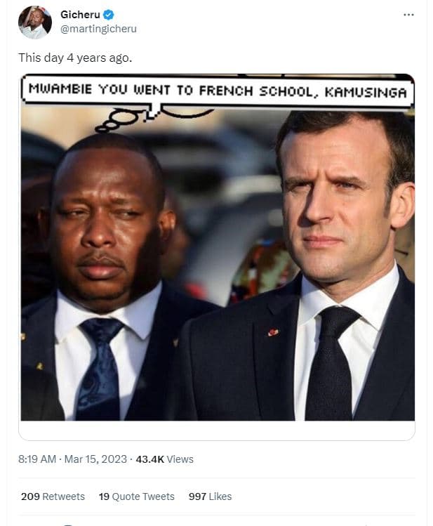 Gicheru martingicheru this day 4 years ago. mwambie you went to french school, k