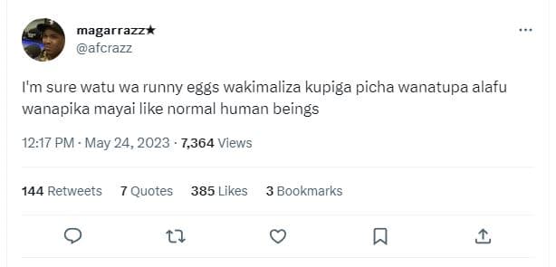 Magarrazzk afcrazz im sure watu wa runny eggs wakimaliza kupiga picha wanatupa a