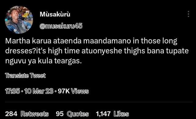 Musakurà musakuru45 martha karua ataenda maandamano in those long dresses?it's h