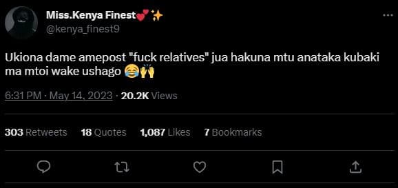 Miss kenya finest kenya_finest9 ukiona dame amepost fuck relatives jua hakuna mt