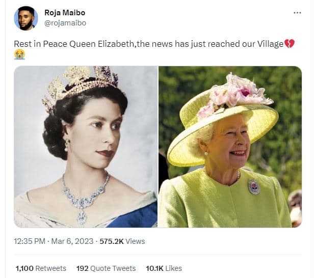 Roja maibo rojamaibo rest in peace queen elizabeth,the news has just reached our