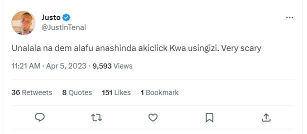 Justo justintenai unalala na dem alafu anashinda akiclick kwa usingizi. very sca