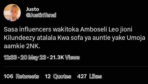 Justo jusinienai sasa influencers wakitoka amboseli leo jioni kilundeezy atalala