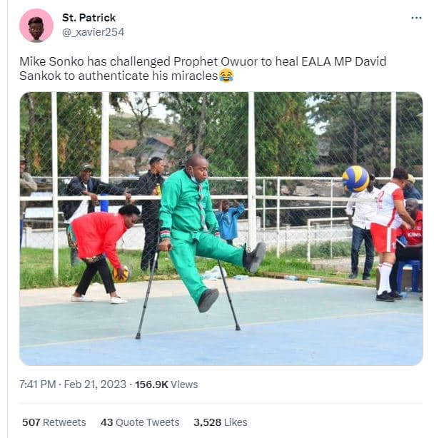 St. patrick xavier254 mike sonko has challenged prophet owuor to heal eala mp da