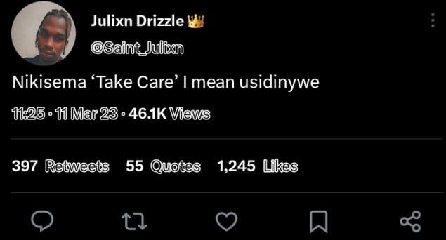 Julixn drizzle saint_julixan nikisema 'take care mean usidinywe 11 mar23 . 46.1k