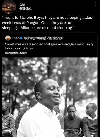 Gm gid went to starehe boys, they are not sleeping last week was at pangani girl