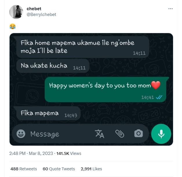 Chebet berrylchebet fika home mapema ukamue ile ng'ombe moja i'll be late na uka