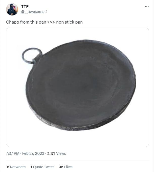 Ttp awesomali chapo from this pan non stick pan 7,37 pm feb 27, 2,171 views 6 re