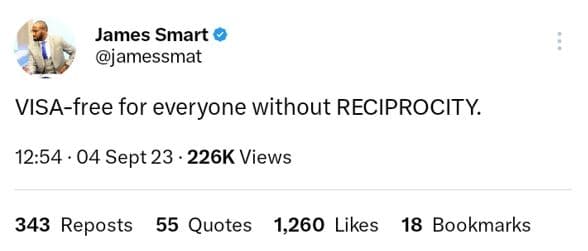 James smart jamessmat visafree for everyone without reciprocity 12.54 04 sept 23