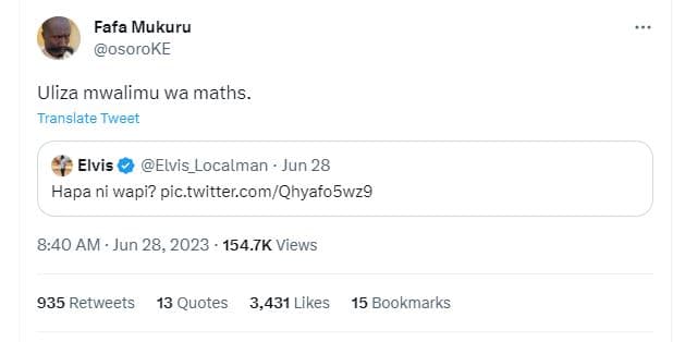 Fafa mukuru osoroke uliza mwalimu wa maths translate tweet elvis elvis_localman
