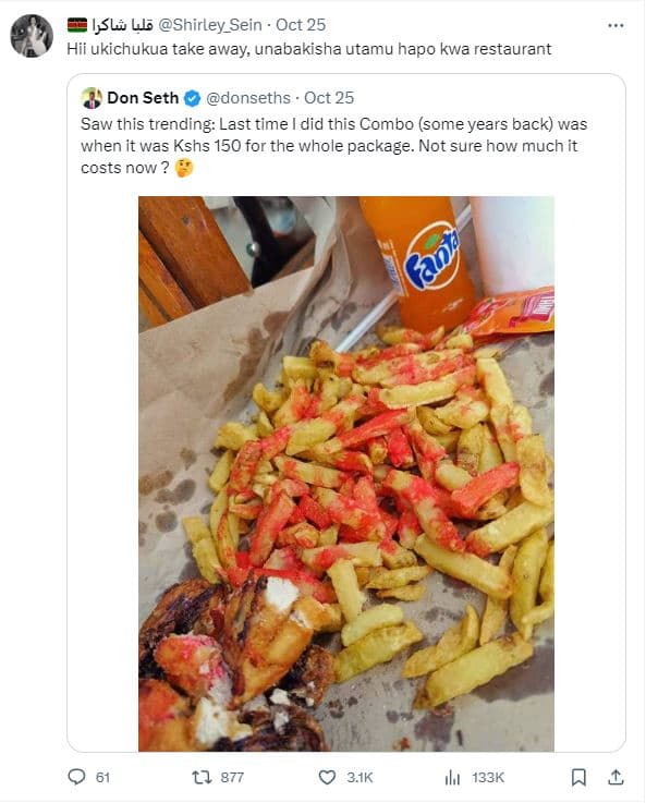 Jsl ul5 shirley_sein oct 25 hii ukichukua take away unabakisha utamu hapo kwa re