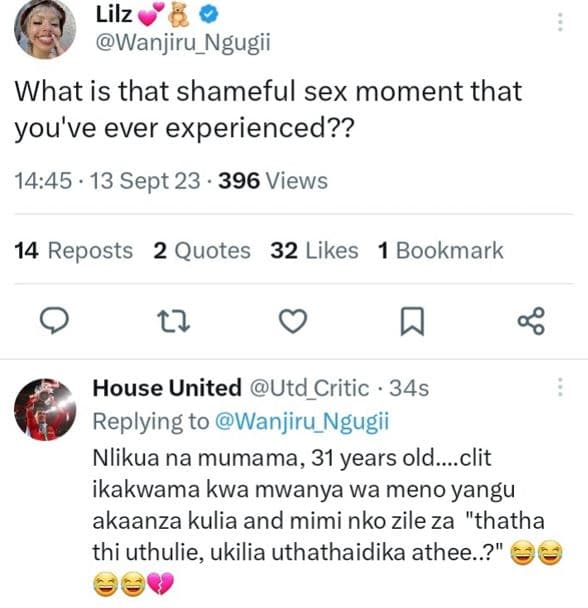 Lilz wanjiru_ngugii what is that shameful sex moment that you' ve ever experienc