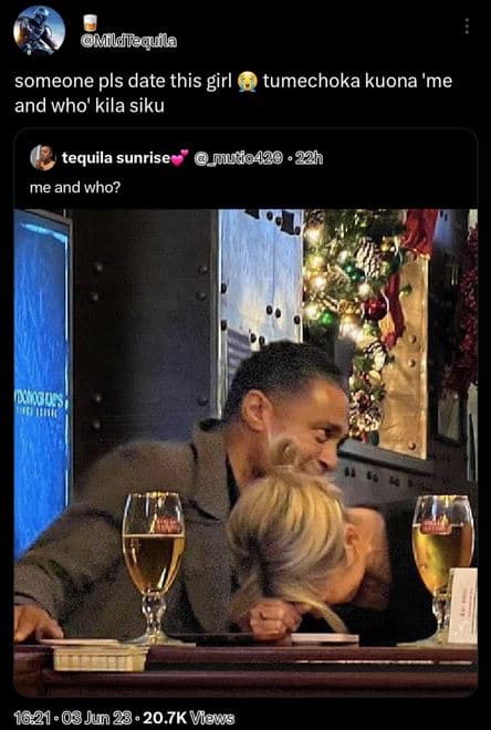 Lfldiequuila someone pls date this girl tumechoka kuona 'me and who' kila siku t