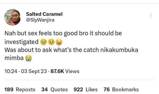 Salted caramel slywanjira nah but sex feels too good bro it should be investigat