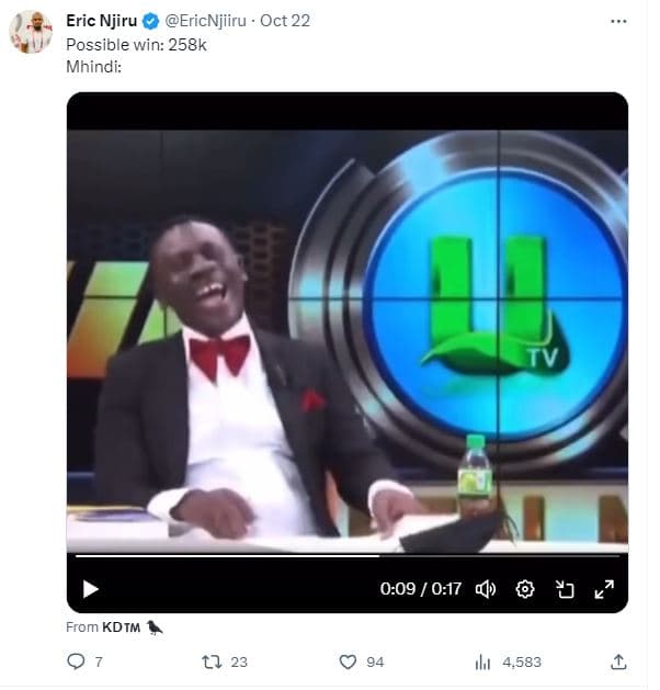Eric njiru ericniiiru oct 22 possible win 258k mhindi 0.09 0.17 a 0 from kdim 0