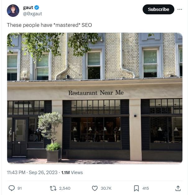 Gaut oxgaut subscribe these people have mastered seo restaurant near me 11.43 pm