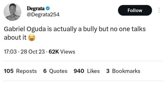 Degrata degrata254 follow gabriel oguda is actually a bully but no one talks abo