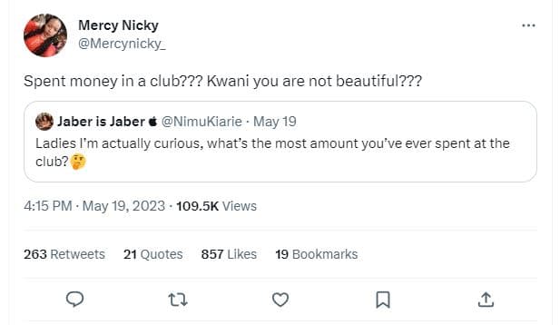 Mercy nicky mercynicky_ spent money in a club??? kwani you are not beautiful???