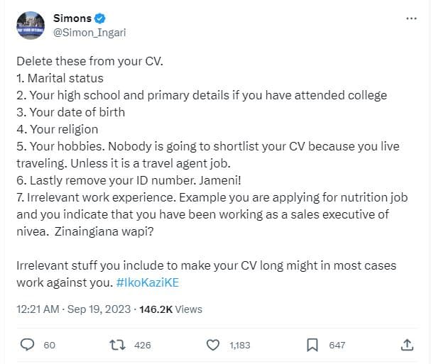 Simons simon_ingari delete these from your cv. 1.marital status 2. your high sch