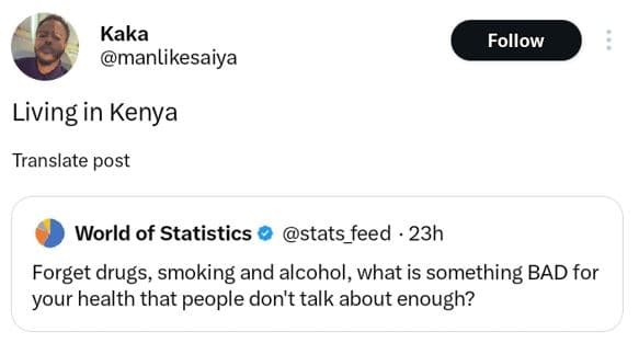 Kaka manlikesaiya follow living in kenya translate post world of statistics stat
