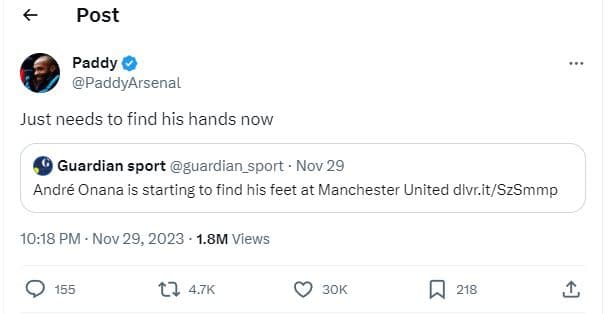 Post paddy paddyarsenal just needs to find his hands now guardian sport guardian