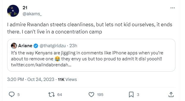 Akams admire rwandan streets cleanliness, but lets not kid ourselves, it ends th