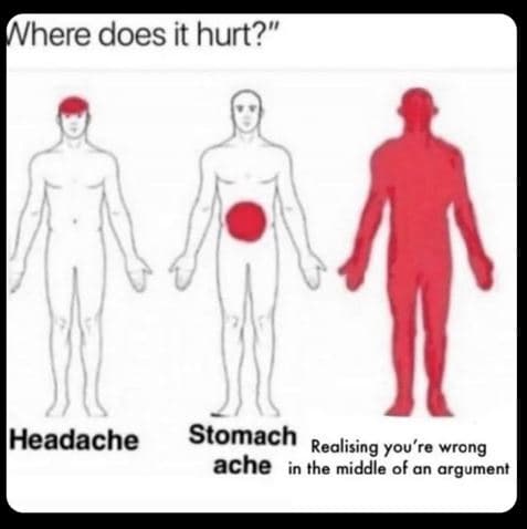 Nhere does it hurt? headache stomach realising you're wrong ache in the middle o
