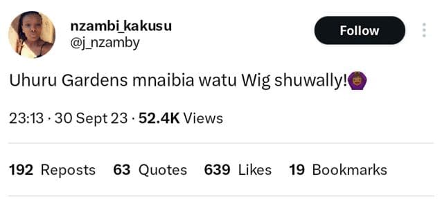Nzambi_kakusu j_nzamby follow uhuru gardens mnaibia watu wig shuwally' 23.13 30