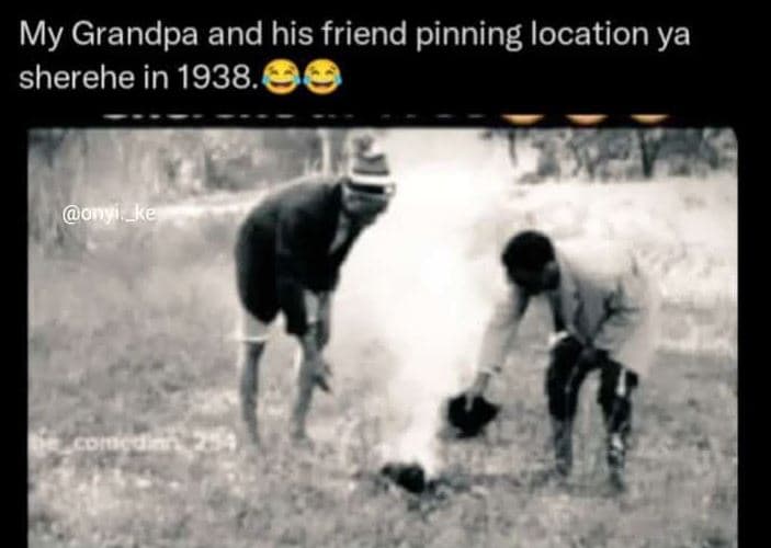 My grandpa and his friend pinning location ya sherehe in . o