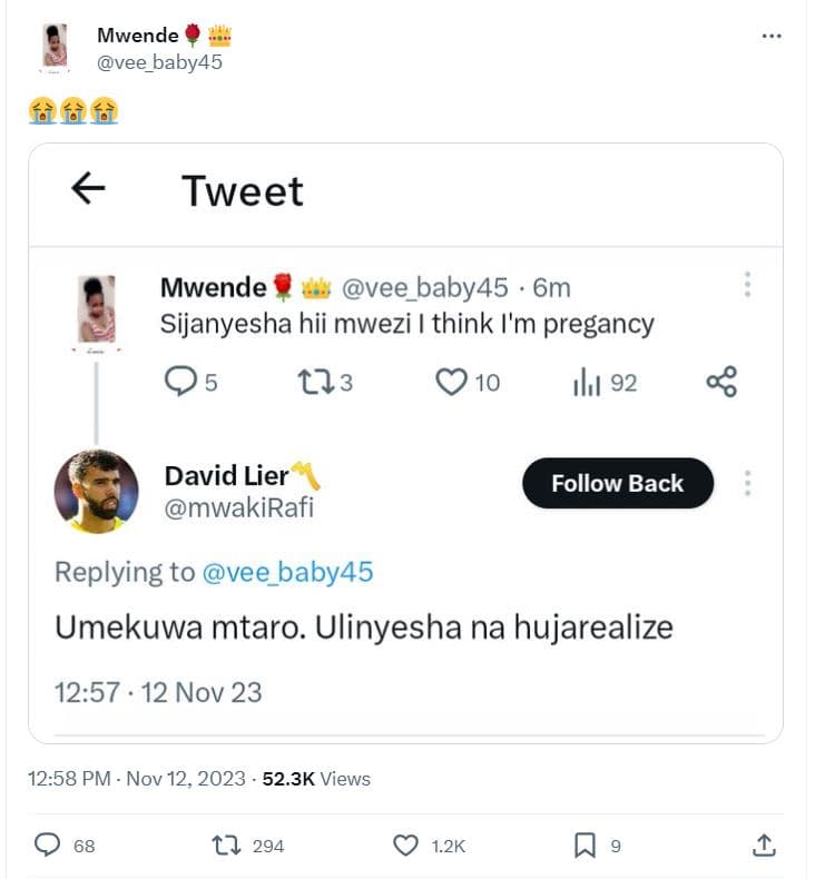 Mwende vee_baby45 tweet mwende vee_baby45 6m sijanyesha hii mwezi think i'm preg