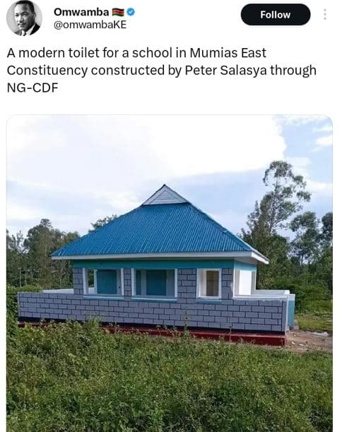 Omwamba omwambake follow a modern toilet for a school in mumias east constituenc