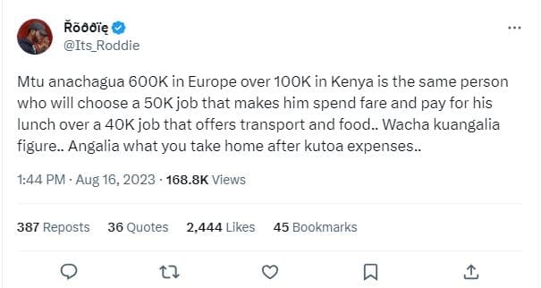 Kãmwię its_roddie mtu anachagua 6ook in europe over 1ook in kenya is the same pe