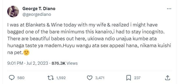 George t. diano georgediano was at blankets wine today with my wife realized i m