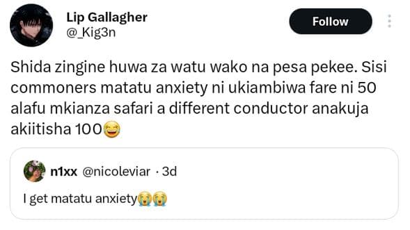 Lip gallagher kig3n follow shida zingine huwa za watu wako na pesa pekee. sisi c